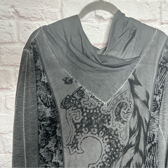 Angels Never Die Gray Graphic Print Long Sleeve Ruched Dress - Picture 6 of 14